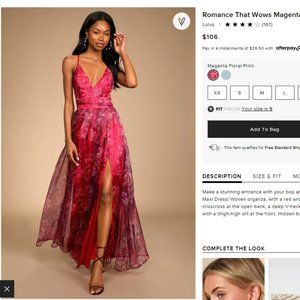 Magenta Floral Print Organza Maxi Dress